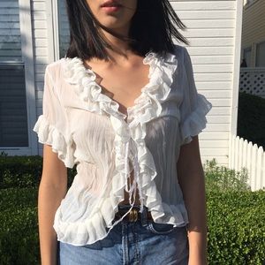 White summer ruffle top